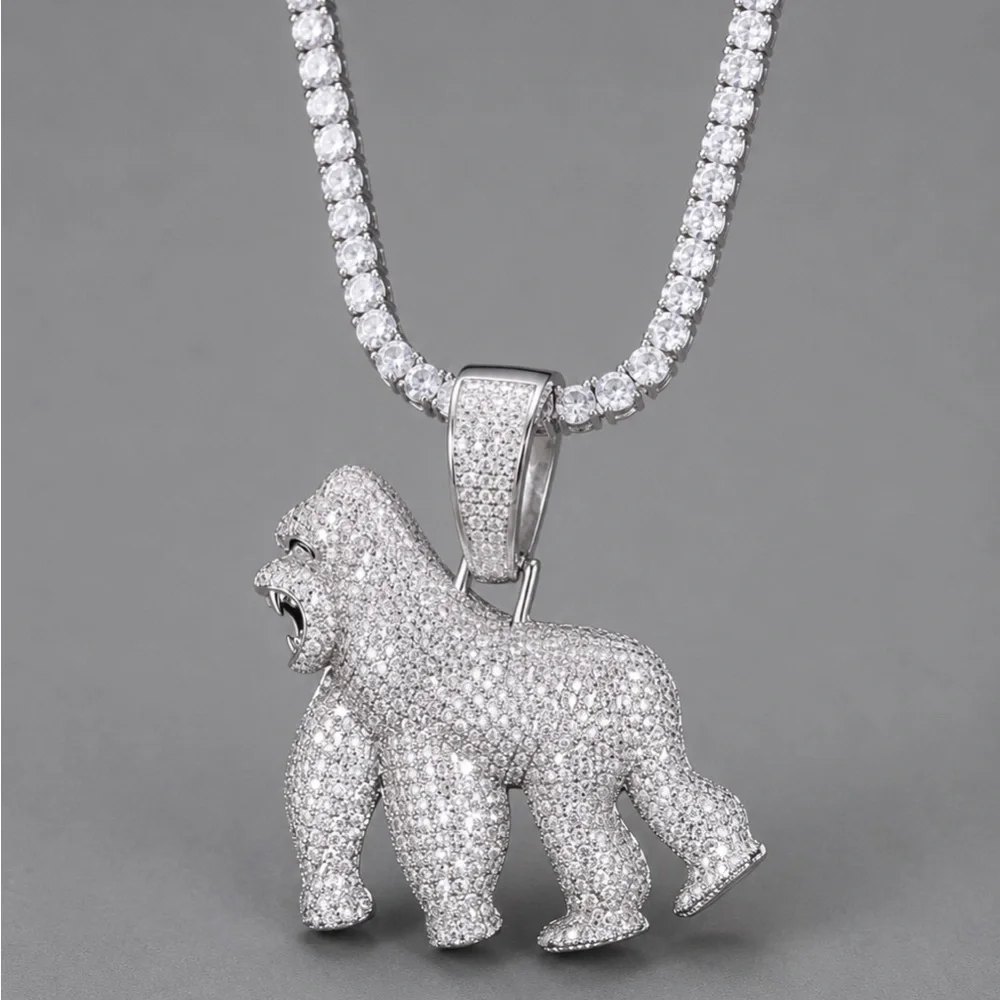 925 Sterling Silver 6.90CT MOISSANITE Iced Out Gorilla Pendant